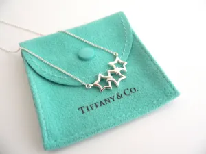 Tiffany & Co Silver Triple Stars Necklace Pendant 17.6 inch Chain Gift Pouch