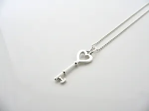 Tiffany Co Heart Key Necklace Pendant Charm Bead Chain 18 In Love Gift T and Co