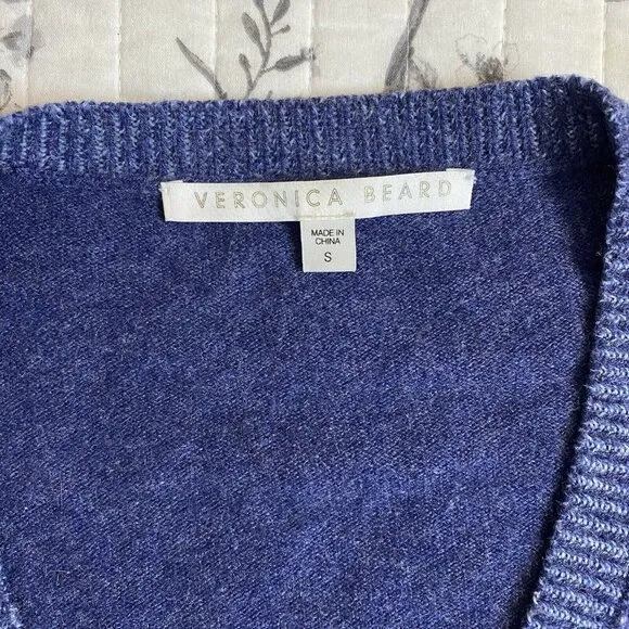 Veronica Beard CASHMERE Navy V Neck Folded Cuffs Soft Pullover Sweater Small