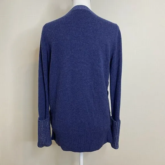 Veronica Beard CASHMERE Navy V Neck Folded Cuffs Soft Pullover Sweater Small