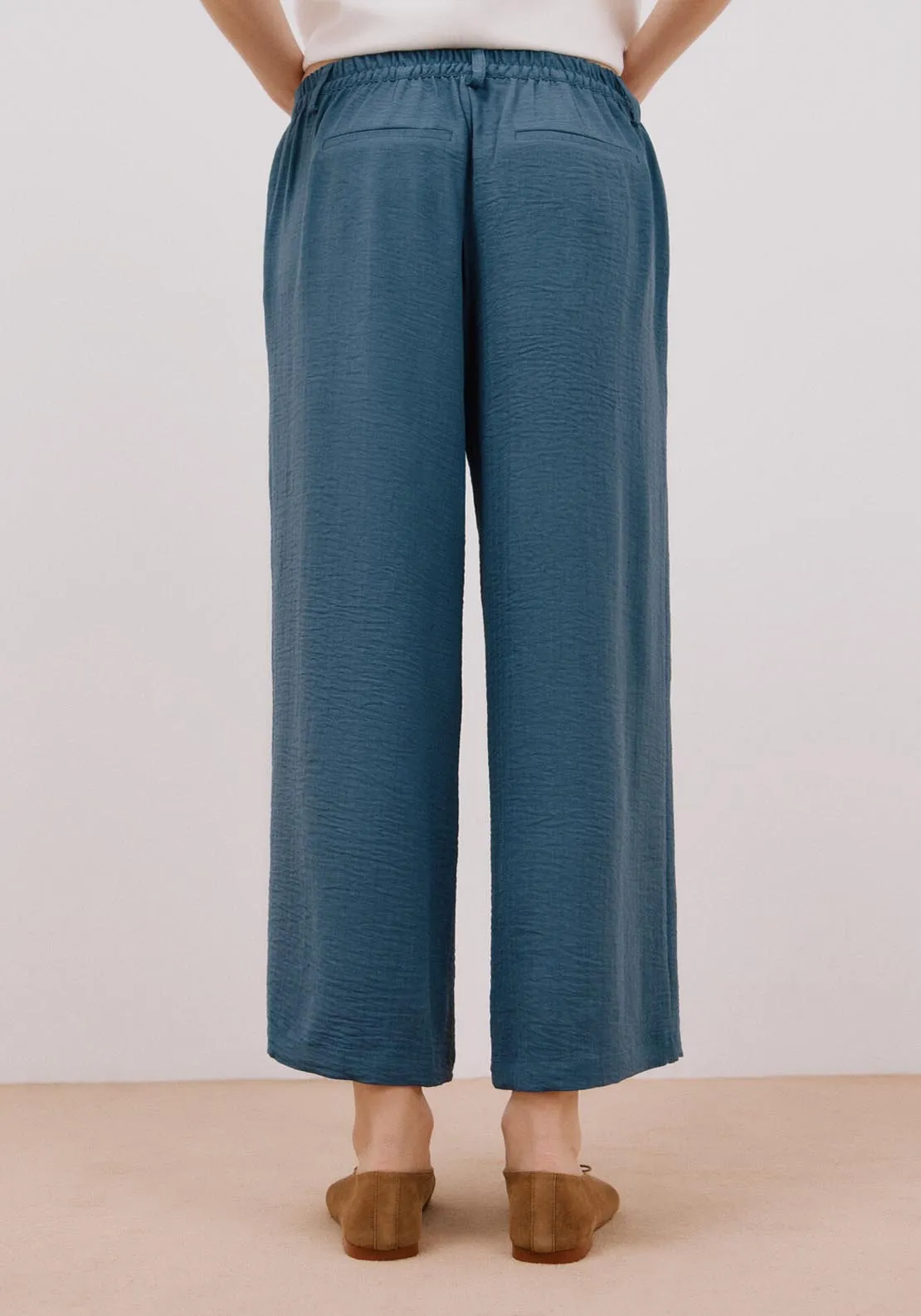Wide Leg Ankle Length Trousers - Dark Blue
