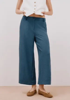 Wide Leg Ankle Length Trousers - Dark Blue