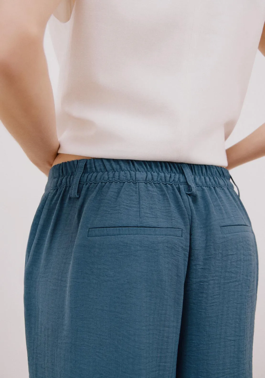 Wide Leg Ankle Length Trousers - Dark Blue