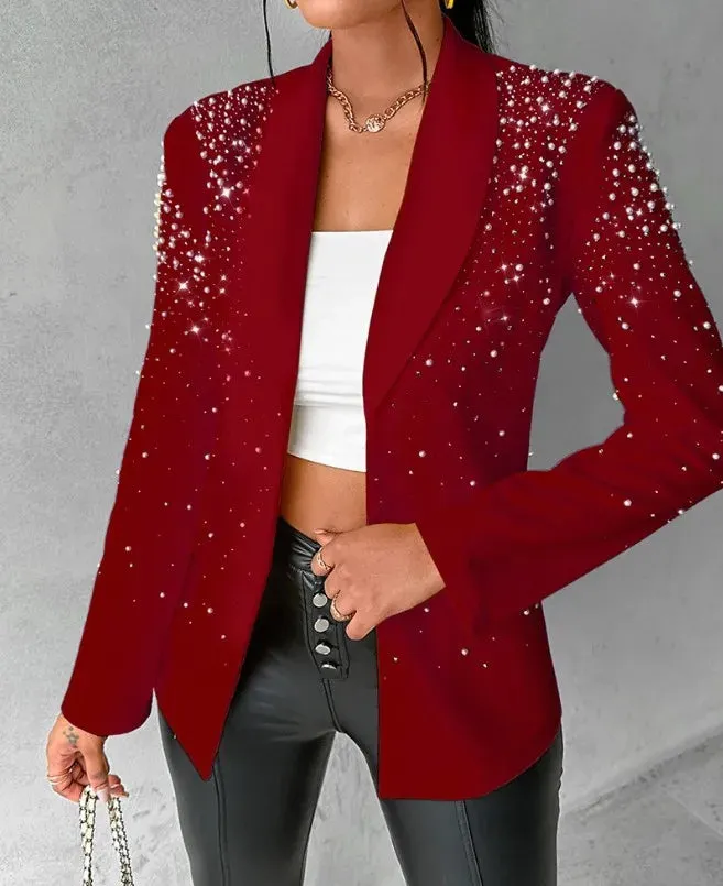 Women's Blazer Long Sleeve Blazers Beaded Streetwear Glittery