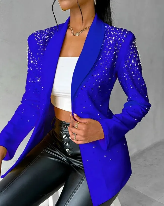 Women's Blazer Long Sleeve Blazers Beaded Streetwear Glittery
