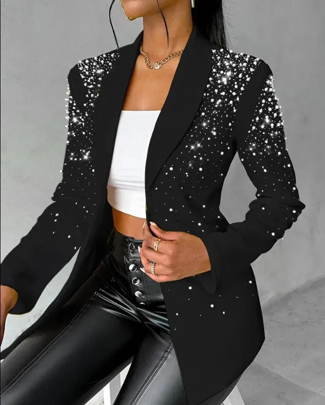 Women's Blazer Long Sleeve Blazers Beaded Streetwear Glittery