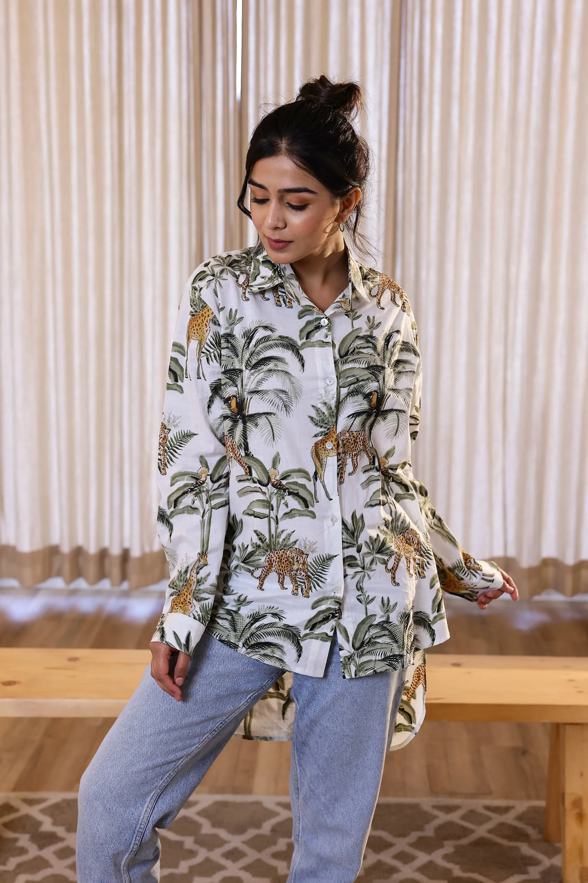 Women's Green Safari Print Shirt - Wild & Elegant