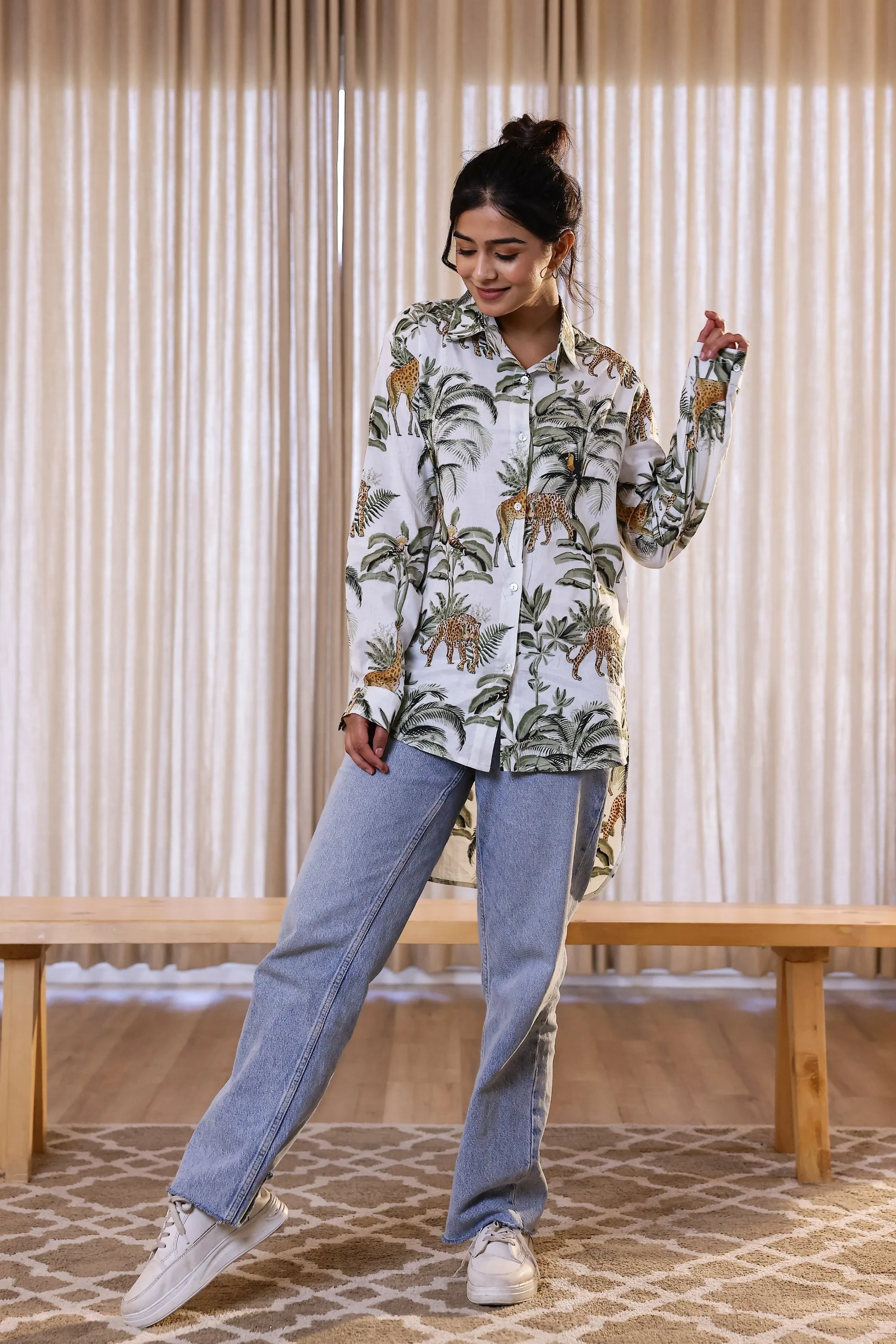 Women's Green Safari Print Shirt - Wild & Elegant