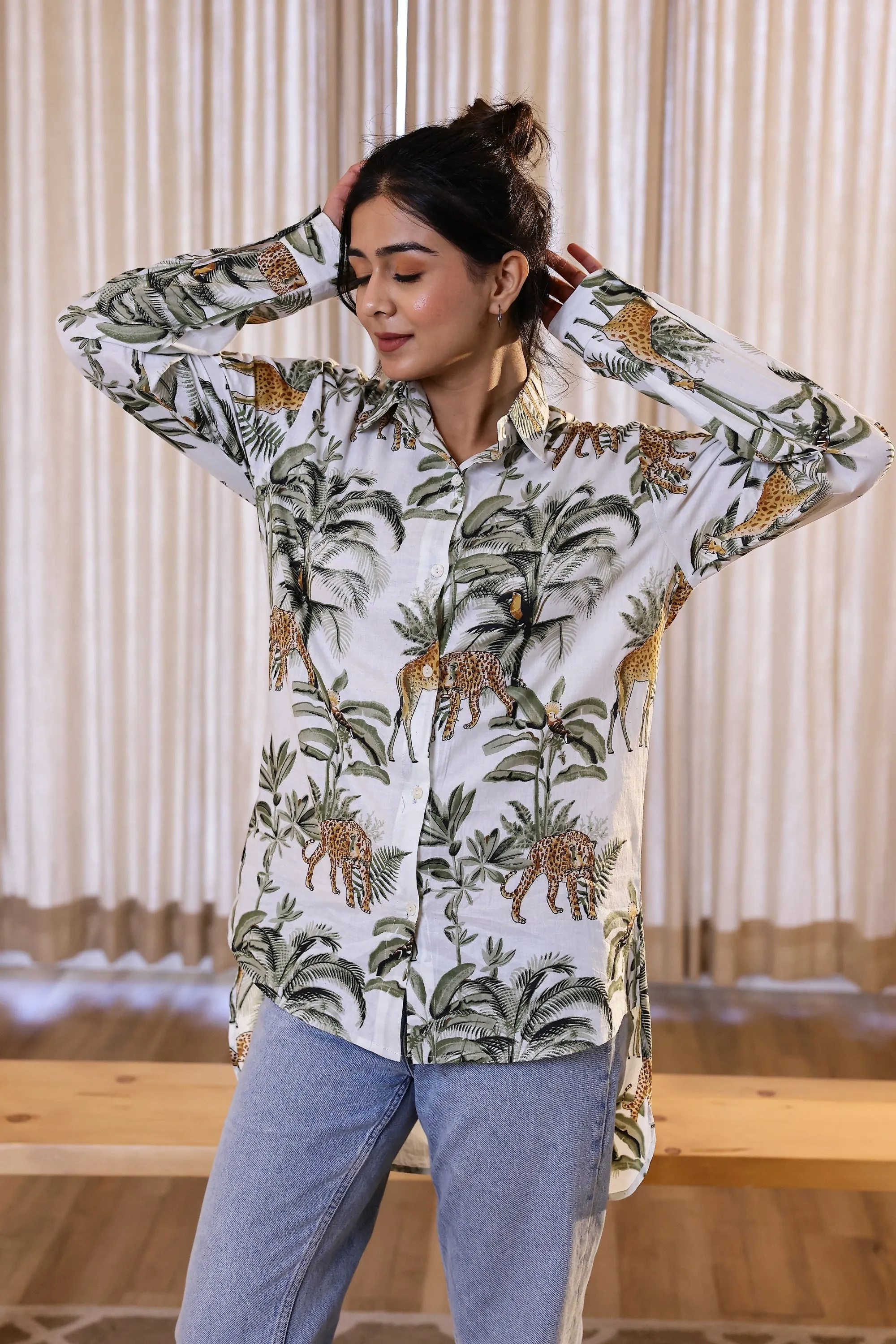 Women's Green Safari Print Shirt - Wild & Elegant
