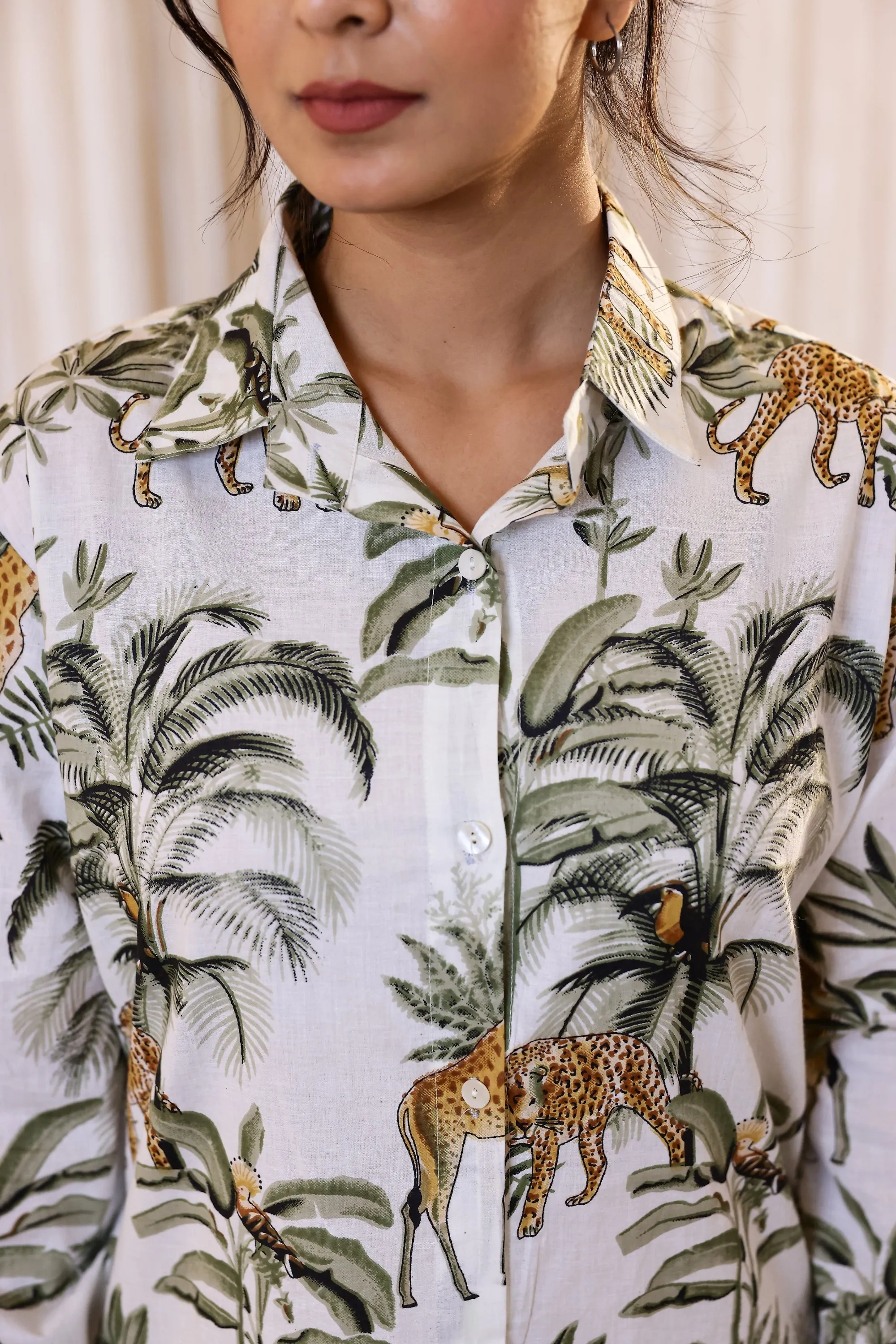 Women's Green Safari Print Shirt - Wild & Elegant