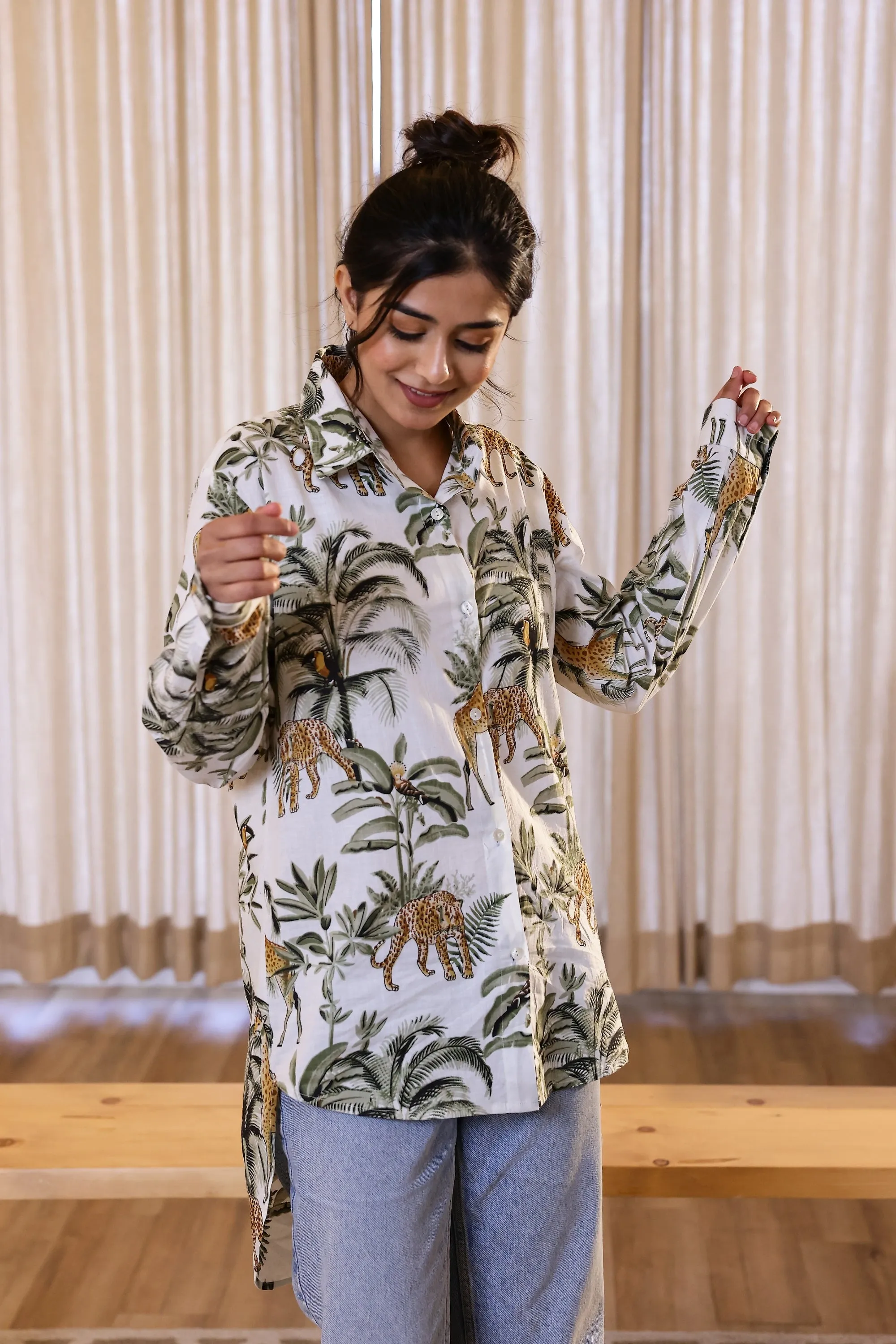 Women's Green Safari Print Shirt - Wild & Elegant