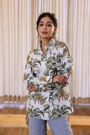 Women's Green Safari Print Shirt - Wild & Elegant