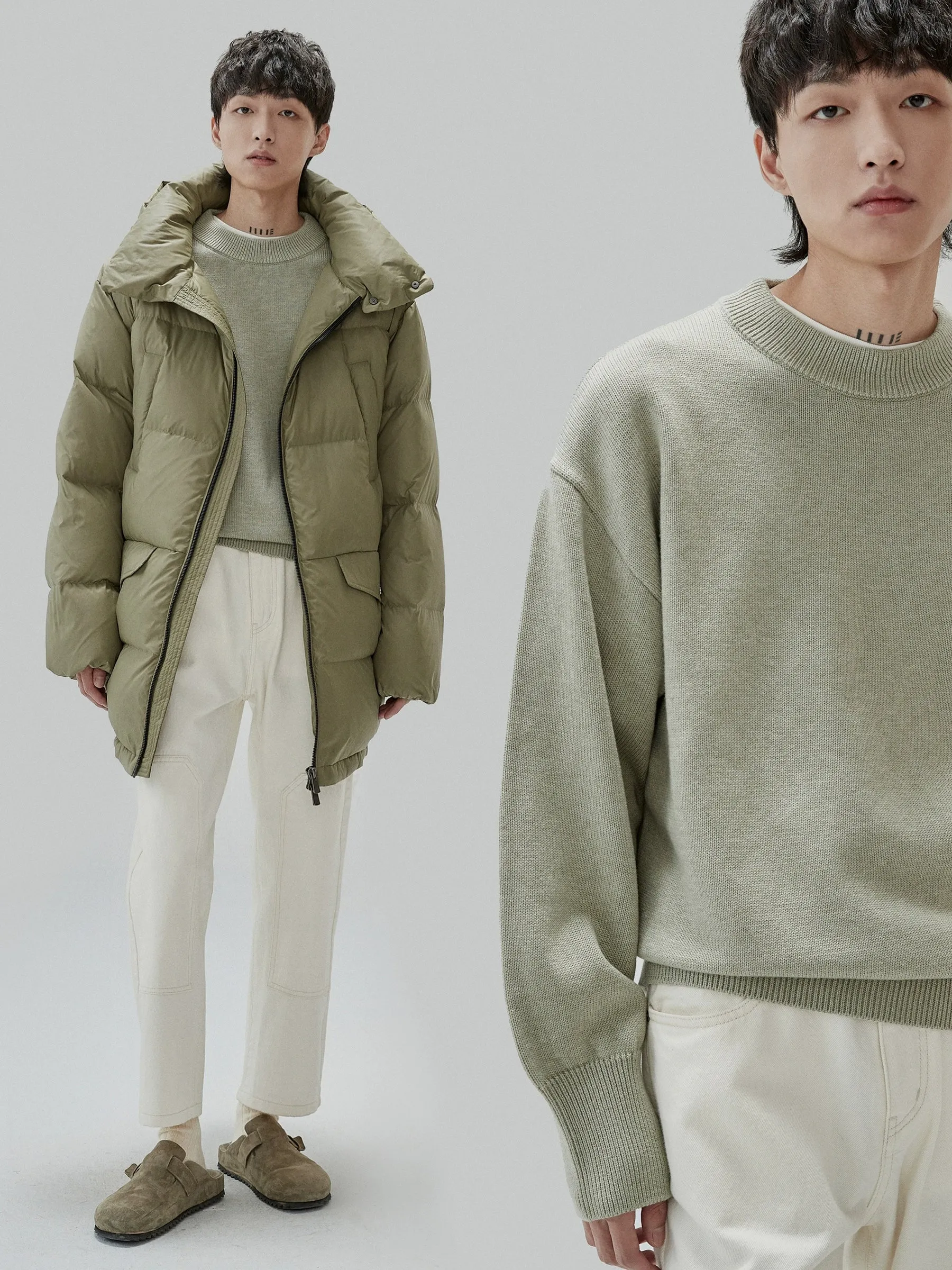 Wool and Cotton Ribbed Crewneck Sweater