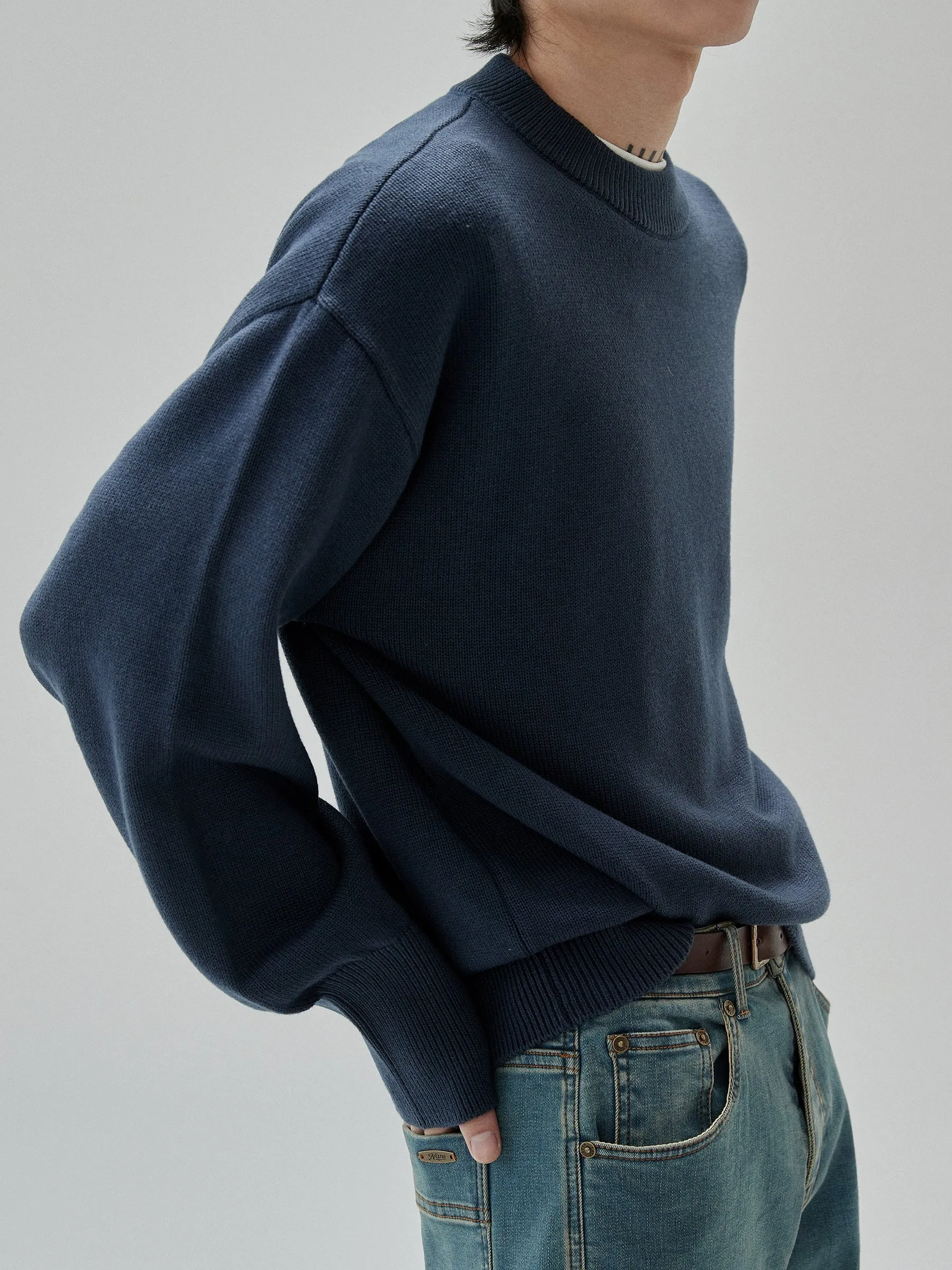 Wool and Cotton Ribbed Crewneck Sweater