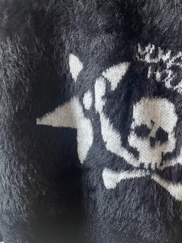 Y2K Grunge Skull Fluffy Sweater