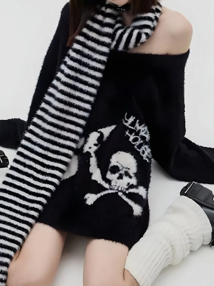 Y2K Grunge Skull Fluffy Sweater
