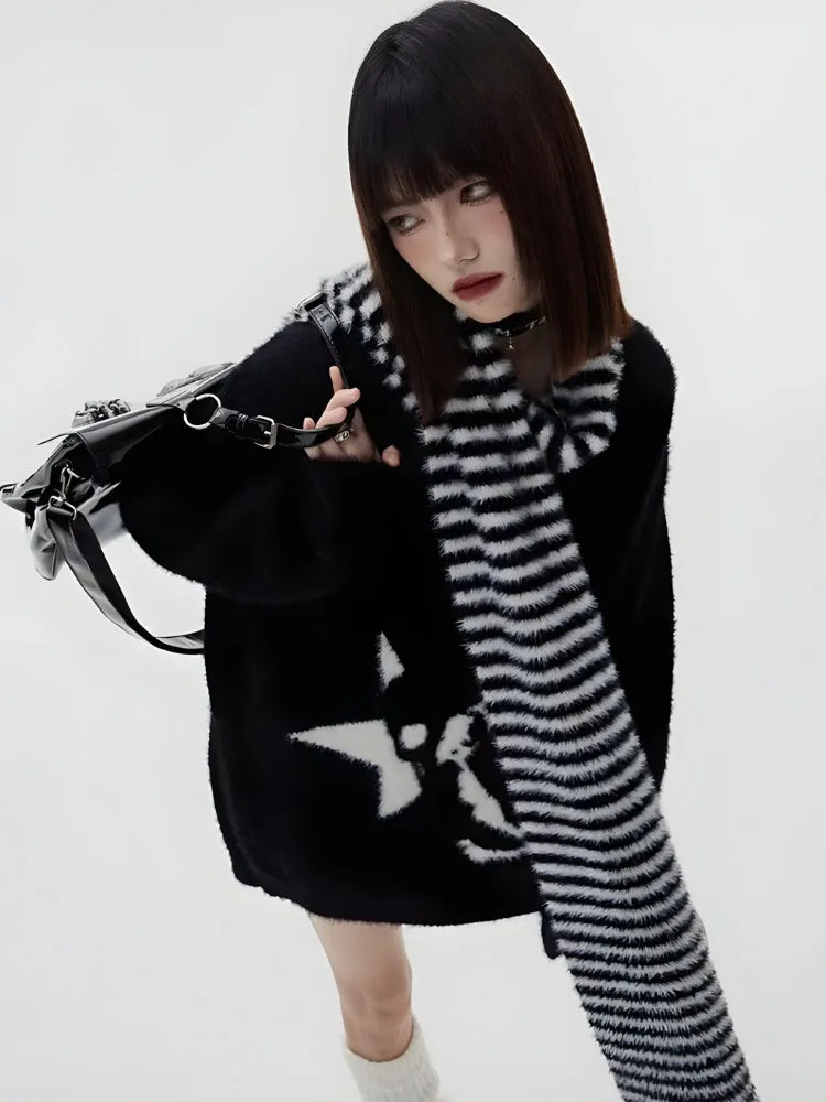 Y2K Grunge Skull Fluffy Sweater