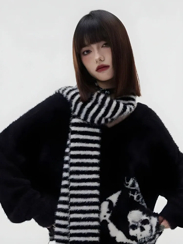 Y2K Grunge Skull Fluffy Sweater