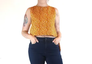 Yevu yellow and orange animal print cropped sleeveless top size M (best fits 12)