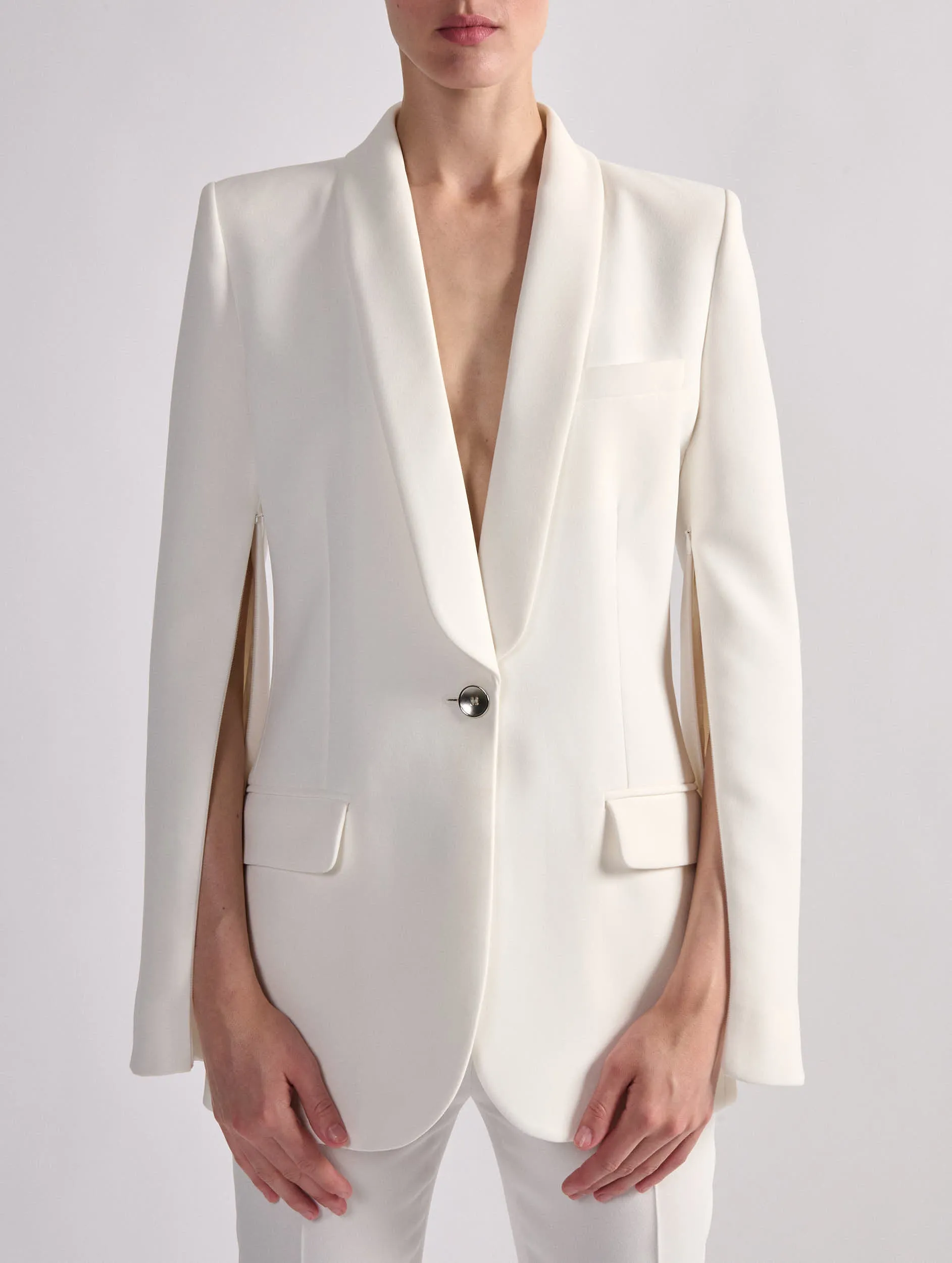 Zipped-sleeve suit jacket in ivory caddy